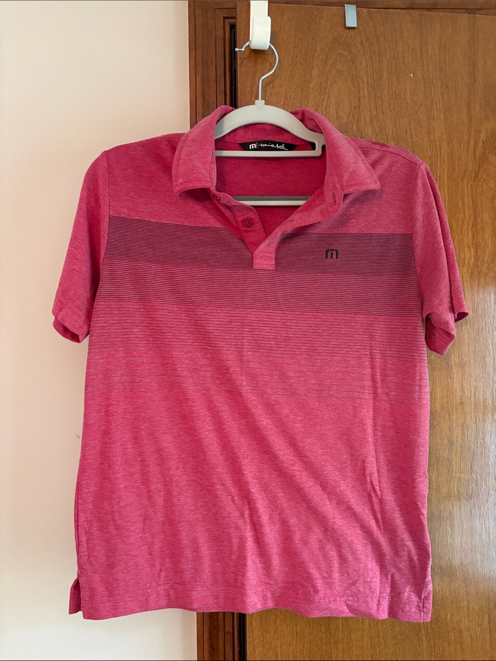 Travis Mathew Boy’s Heather Pink Polo with Subtle Stripe